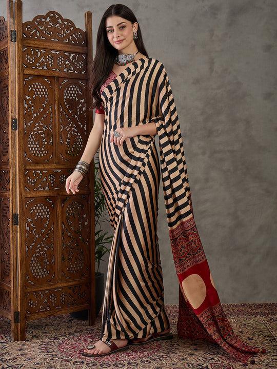 Black Semi Modal Saree With Blouse Piece