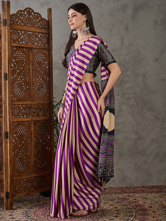 Purple Semi Modal Saree With Blouse Piece