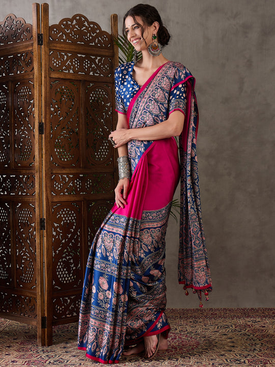 Pink Semi Modal Saree With Blouse Piece
