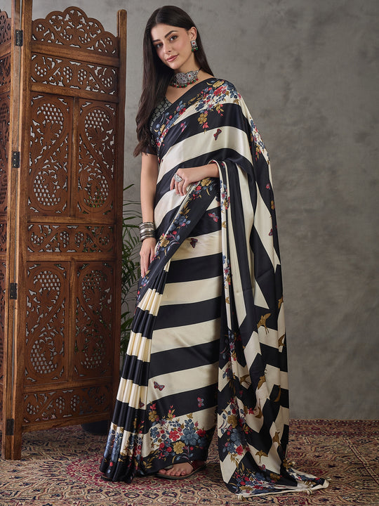 Black Semi Modal Saree With Blouse Piece