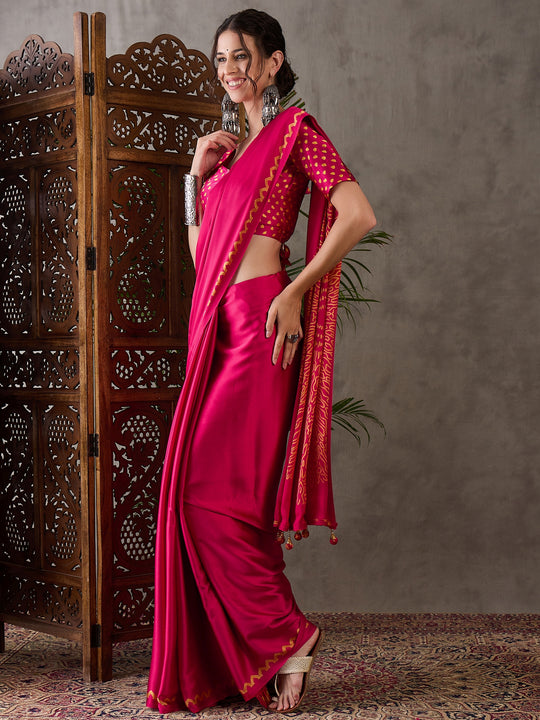 Pink Semi Modal Saree With Blouse Piece