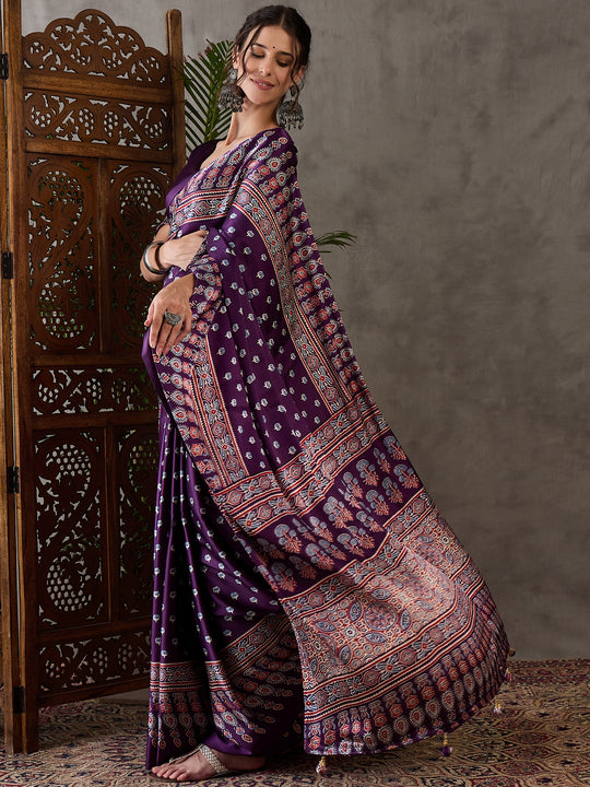 Purple Semi Modal Saree With Blouse Piece