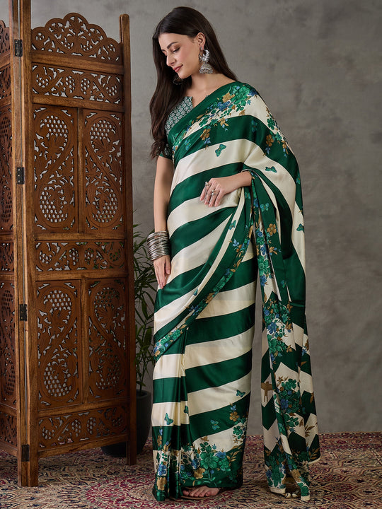 Green Semi Modal Saree With Blouse Piece