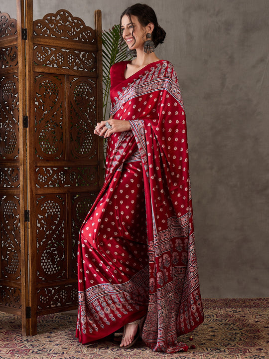 Red Semi Modal Saree With Blouse Piece