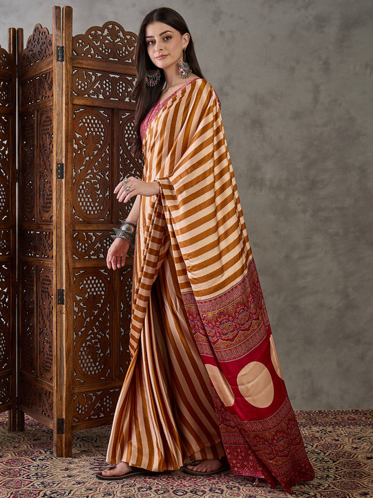 Yellow Semi Modal Saree With Blouse Piece