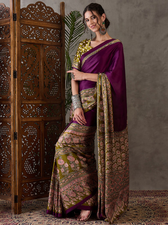 Wine Semi Modal Saree With Blouse Piece