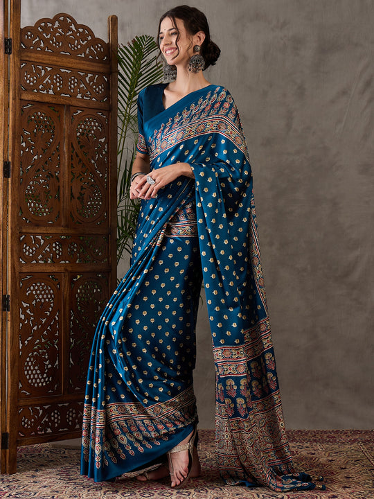 Rama Semi Modal Saree With Blouse Piece