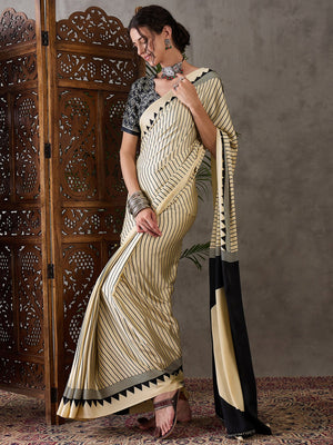 Cream Semi Modal Saree With Blouse Piece
