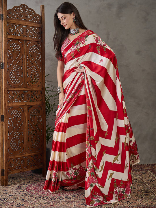 Red Semi Modal Saree With Blouse Piece