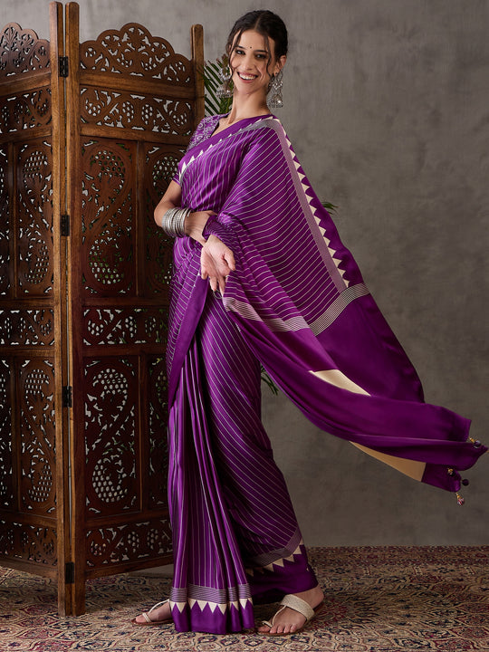 Purple Semi Modal Saree With Blouse Piece
