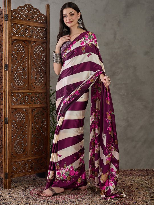 Wine Semi Modal Saree With Blouse Piece