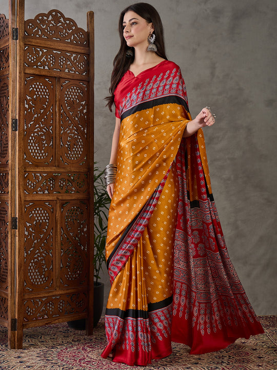 Yellow Semi Modal Saree With Blouse Piece