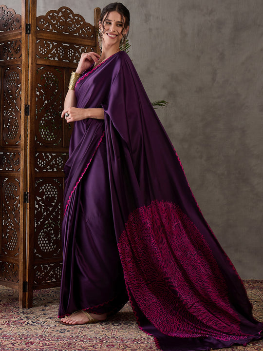 Purple Semi Modal Saree With Blouse Piece