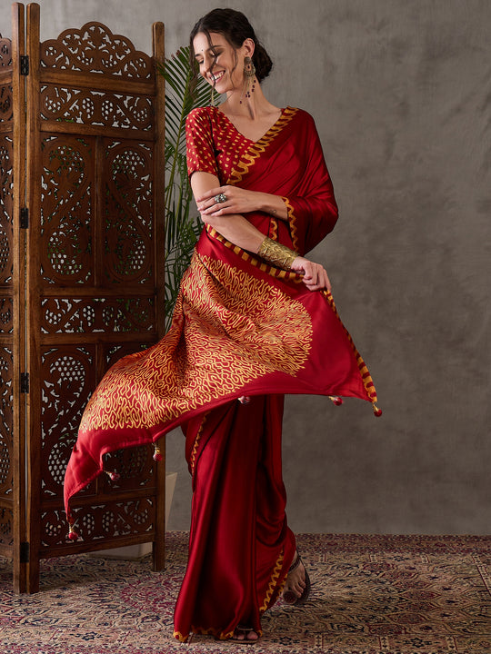 Red Semi Modal Saree With Blouse Piece