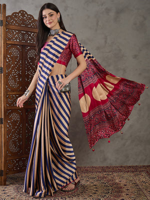 Purple Semi Modal Saree With Blouse Piece