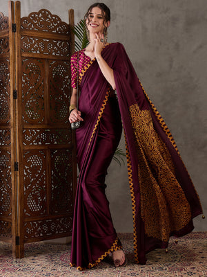 Wine Semi Modal Saree With Blouse Piece