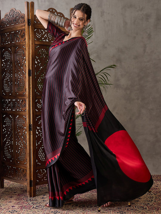 Black Semi Modal Saree With Blouse Piece