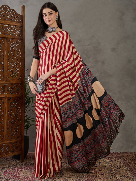 Red Semi Modal Saree With Blouse Piece