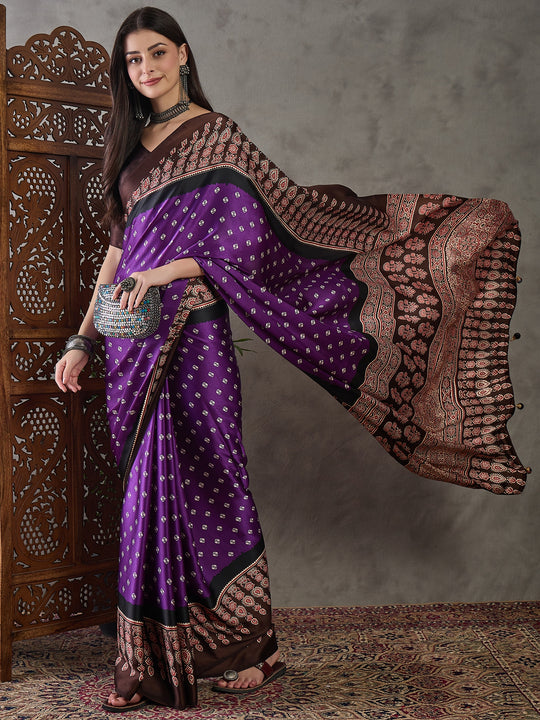 Brown Semi Modal Saree With Blouse Piece