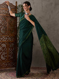 Green Semi Modal Saree With Blouse Piece