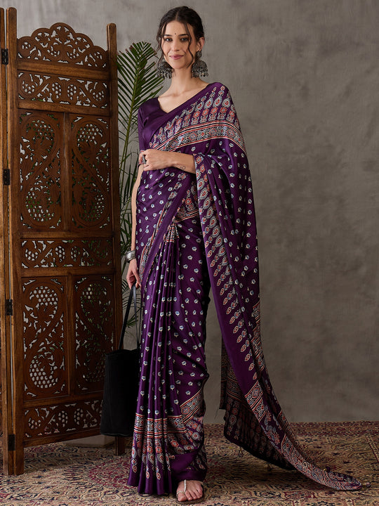 Purple Semi Modal Saree With Blouse Piece