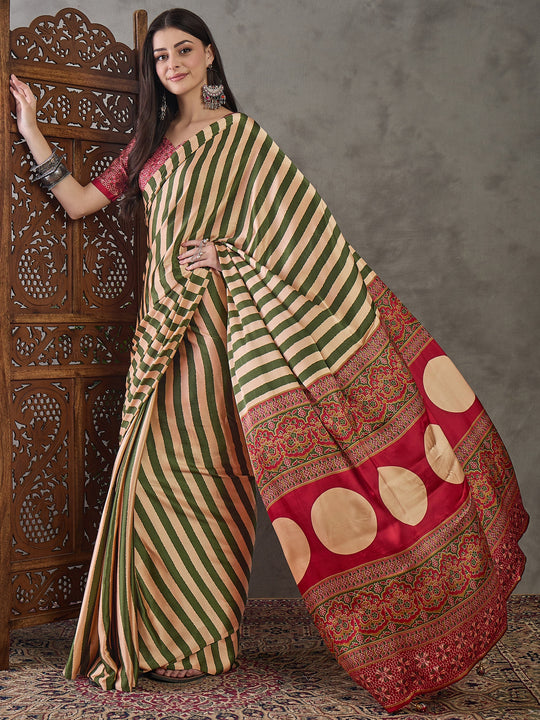 Green Semi Modal Saree With Blouse Piece