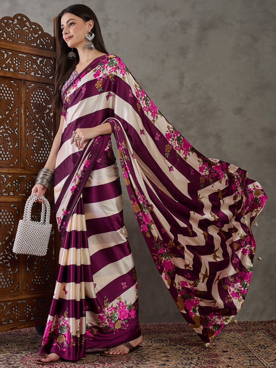 Wine Semi Modal Saree With Blouse Piece