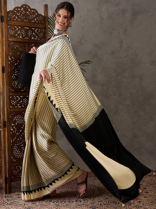 Cream Semi Modal Saree With Blouse Piece