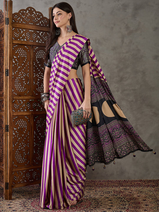 Purple Semi Modal Saree With Blouse Piece