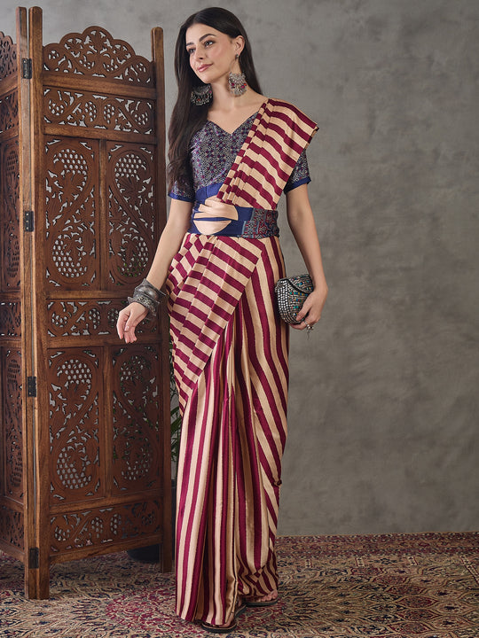Wine Semi Modal Saree With Blouse Piece