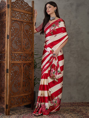 Red Semi Modal Saree With Blouse Piece