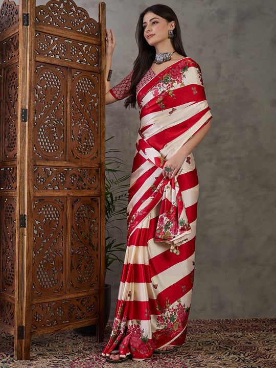Red Semi Modal Saree With Blouse Piece