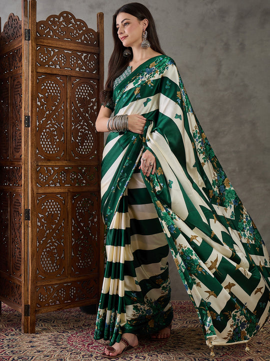 Green Semi Modal Saree With Blouse Piece