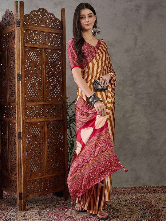 Yellow Semi Modal Saree With Blouse Piece