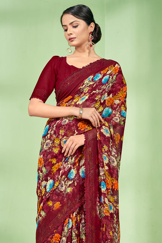 Dark Maroon Georgette Saree