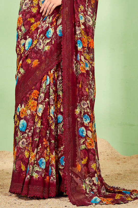 Dark Maroon Georgette Saree