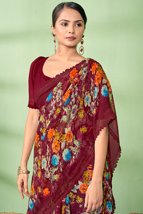 Dark Maroon Georgette Saree