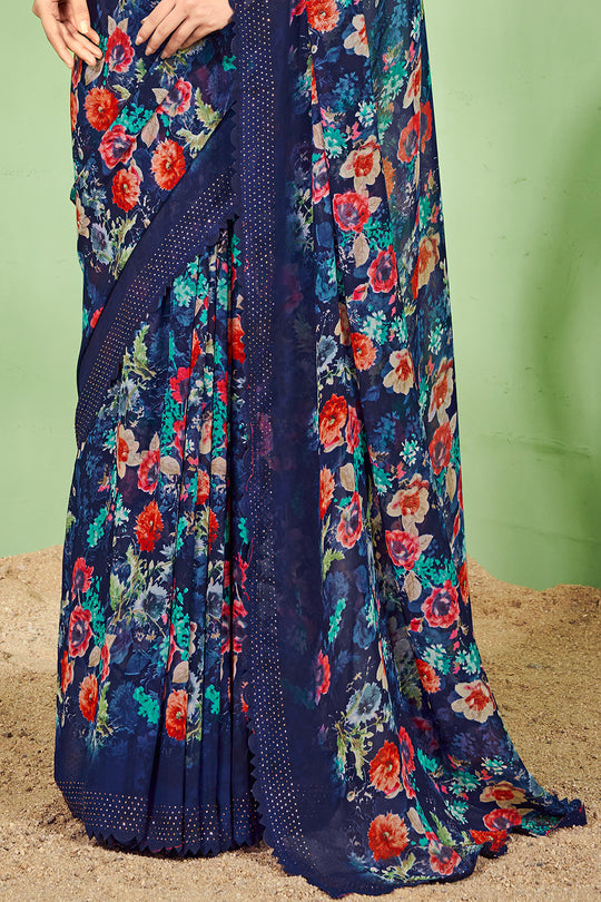 Navy Blue Georgette Saree