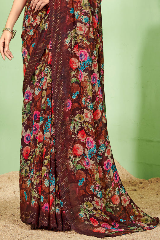 Chocolate Brown Georgette Saree