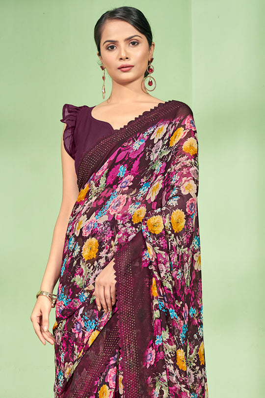 Magenta Pink Georgette Saree