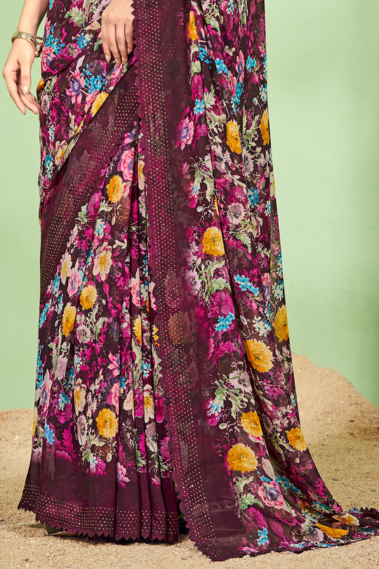 Magenta Pink Georgette Saree