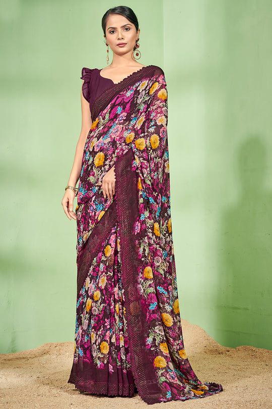 Magenta Pink Georgette Saree