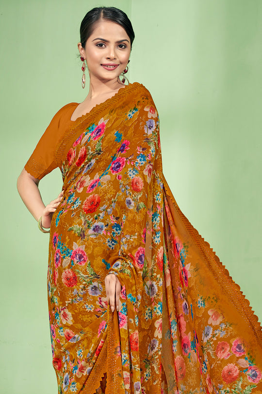 Dark Orange Georgette Saree