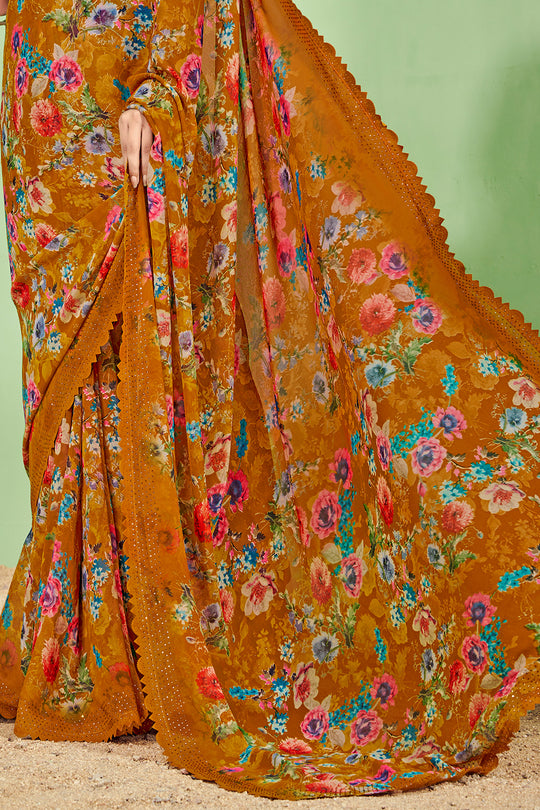 Dark Orange Georgette Saree