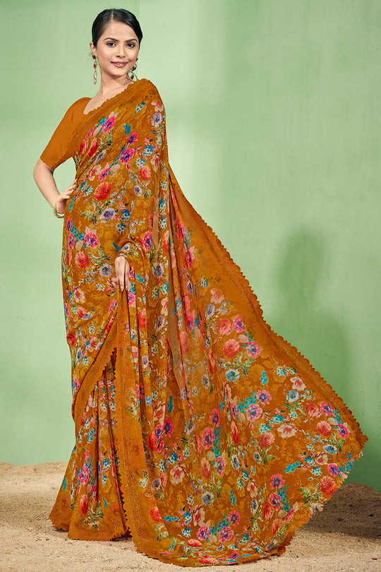 Dark Orange Georgette Saree