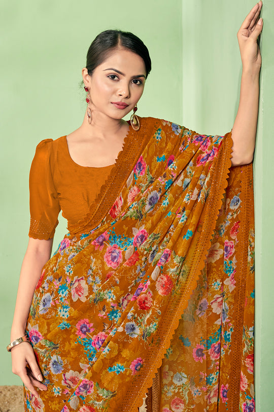 Dark Orange Georgette Saree