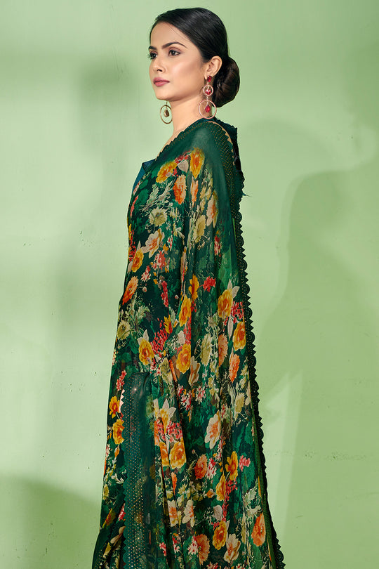 Bottle Green Georgette Saree