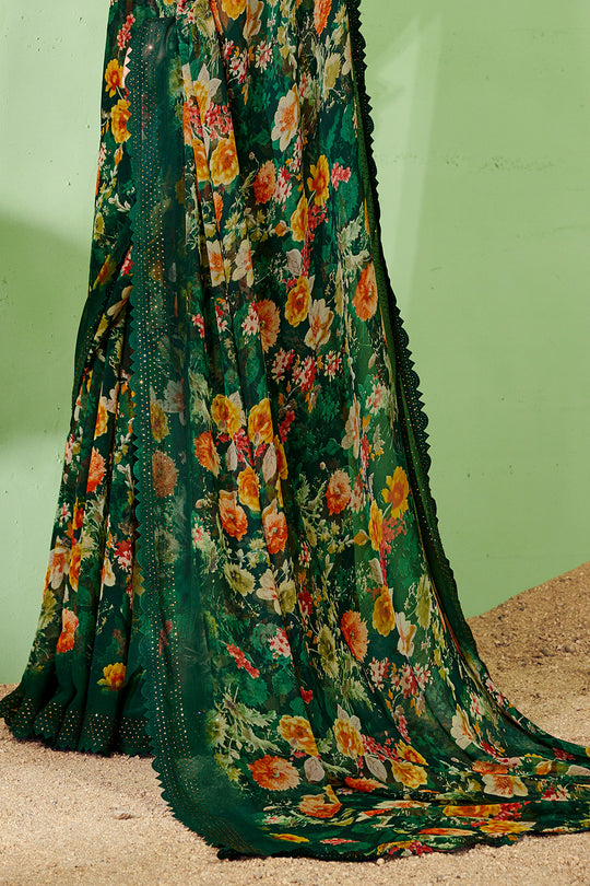 Bottle Green Georgette Saree