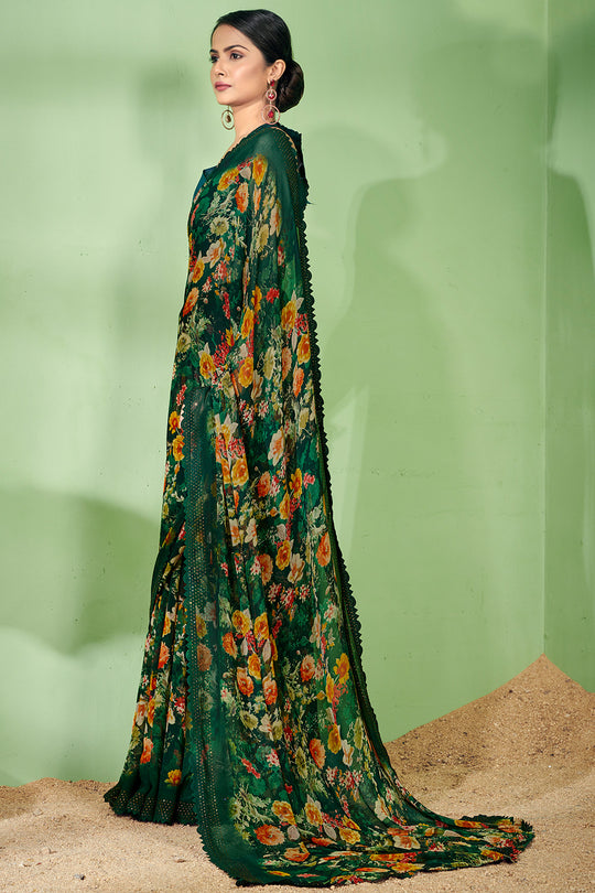 Bottle Green Georgette Saree