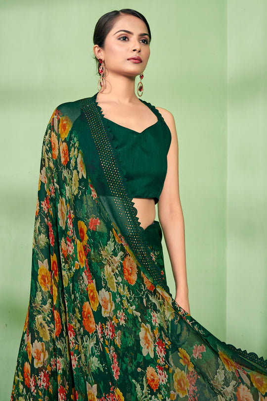 Bottle Green Georgette Saree